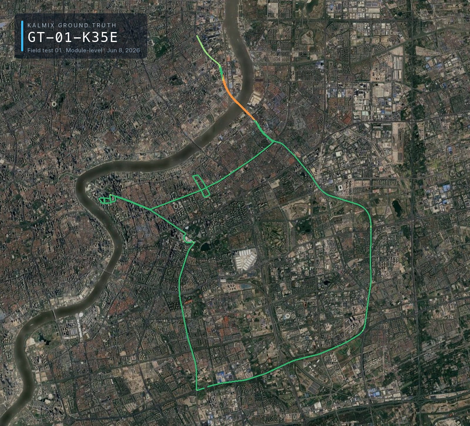 Route overview for the GUIDE-K35E GNSS Ground Truth field test