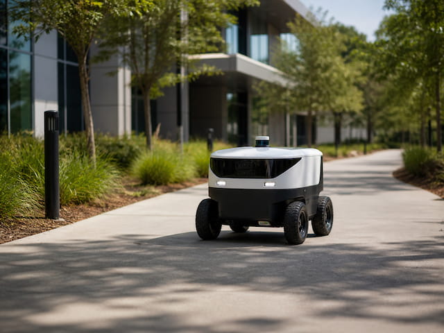 Outdoor mobile robot operating on a campus pathway
